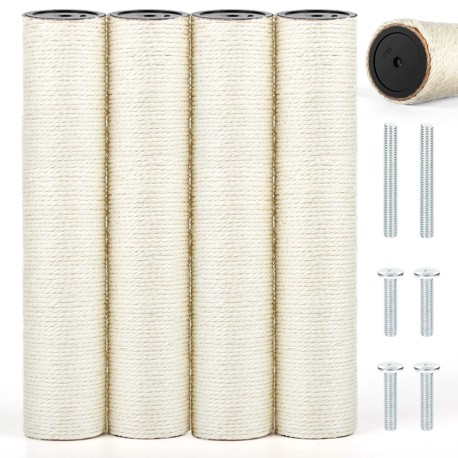 Secure PETUOL 4-Pack M8 Cat Scratching Post — 15.7 x 3.1 in Sisal Poles with Screws Genuine