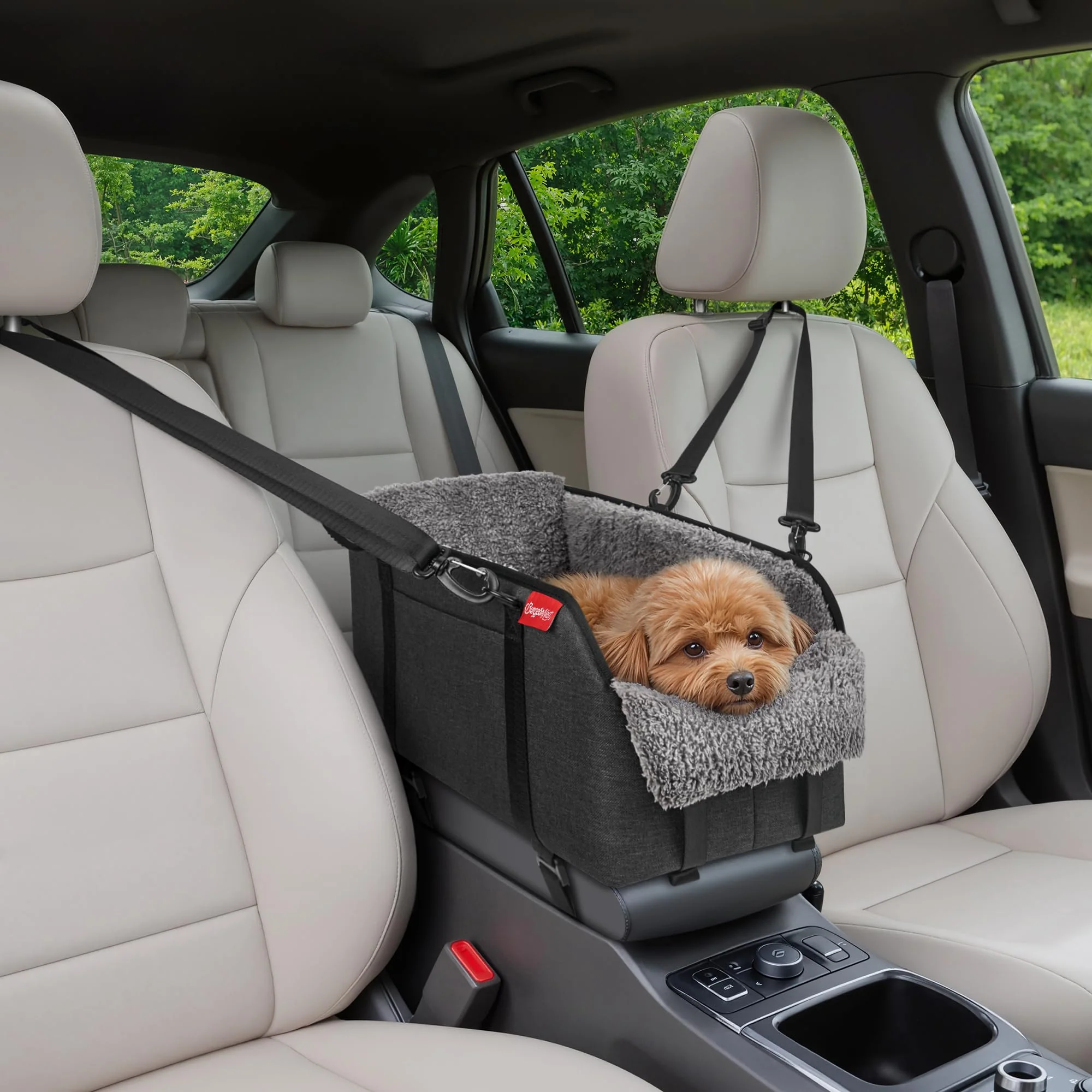 Minimalist BurgeonNest Center Console Dog Car Seat Portable Booster for Pets under 11 lbs - Grey Eco-Friendly