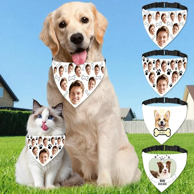 Casual Funny Personalized Dog Bandana Custom Face Design Custom Dog Bandana Top-Quality