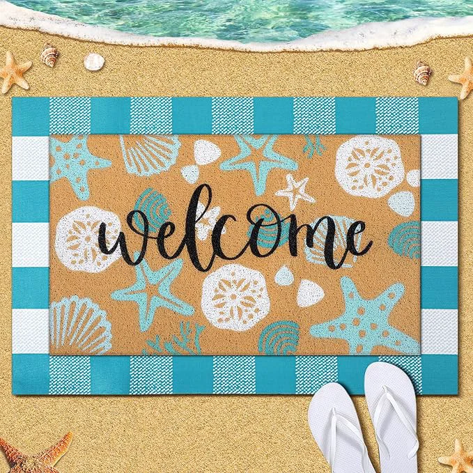 Certified Tinideya 2 Pcs Summer Door Mat Coastal Beach Welcome Non Slip Coir Mats Sea Practical
