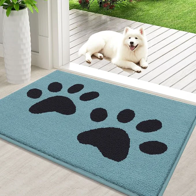 Exclusive Buganda Dog Door Mat for Muddy Paws Absorbent Dirt Trapper Washable Indoor Green