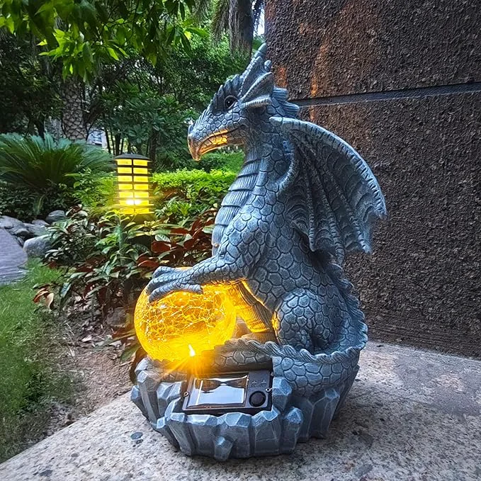 Comfortable Dragon Solar Garden Statues Outdoor Decoration Superior