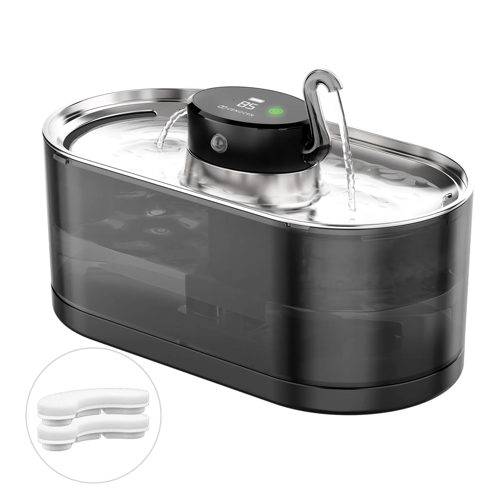 Secure CENGCEN Cat Water Fountain Cordless 108oz Wireless Battery-Operated Stainless Steel Black Enhanced