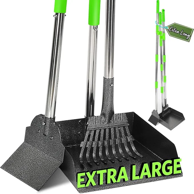Sustainable T2Y 48.8 Extra Long Handle Dog Pooper Scooper 3-Piece Set Heavy Duty Metal High-End
