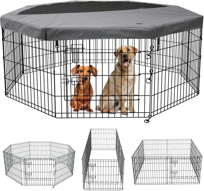 Classic PETIME Foldable Metal Dog Exercise Pen Pet Puppy Playpen Kennels Yard Fence Crafted