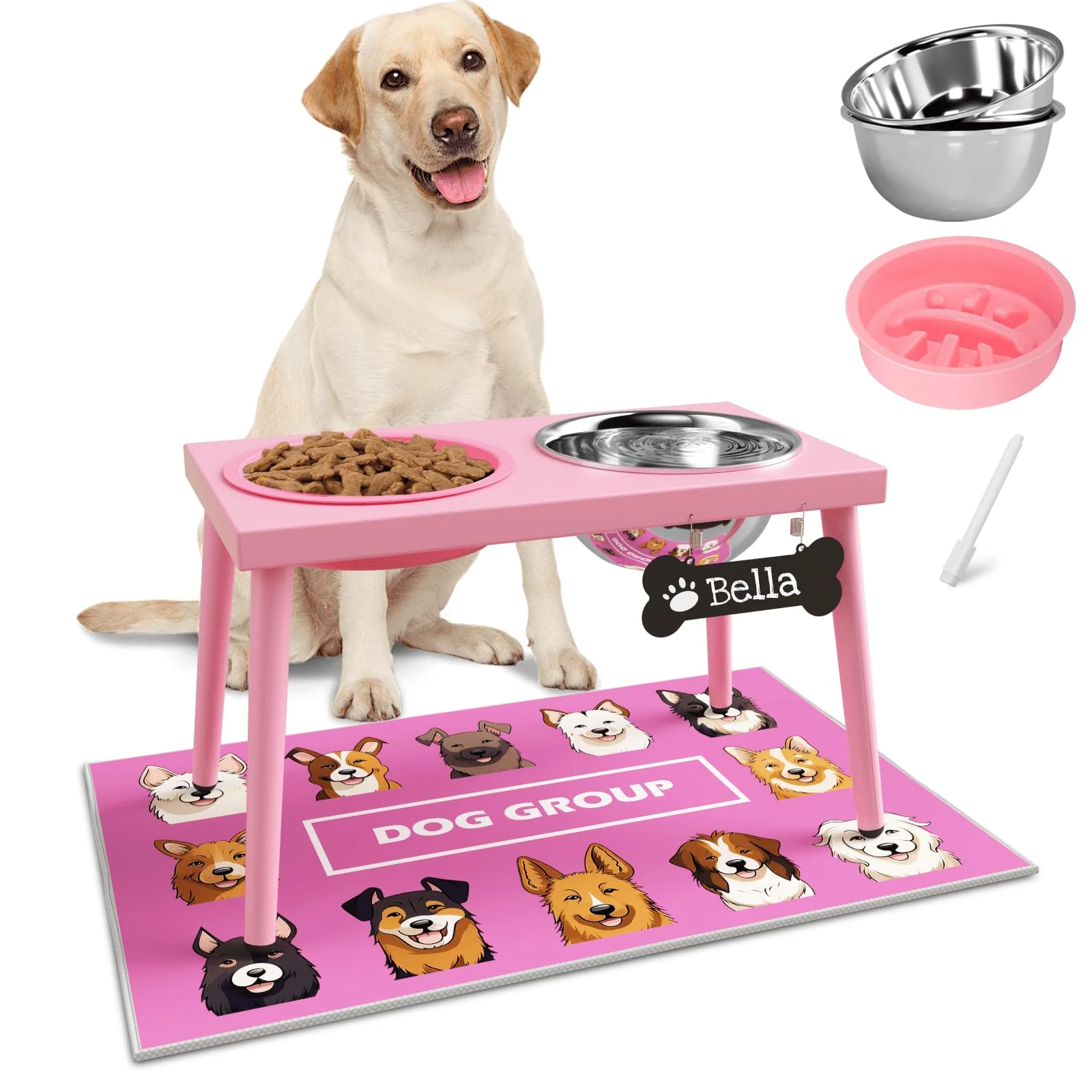 Casual ADENGL Adjustable d Dog Bowl Stand with Slow Feeder – Pink 2 x 58oz Bowls Medium Large Dogs Luxury