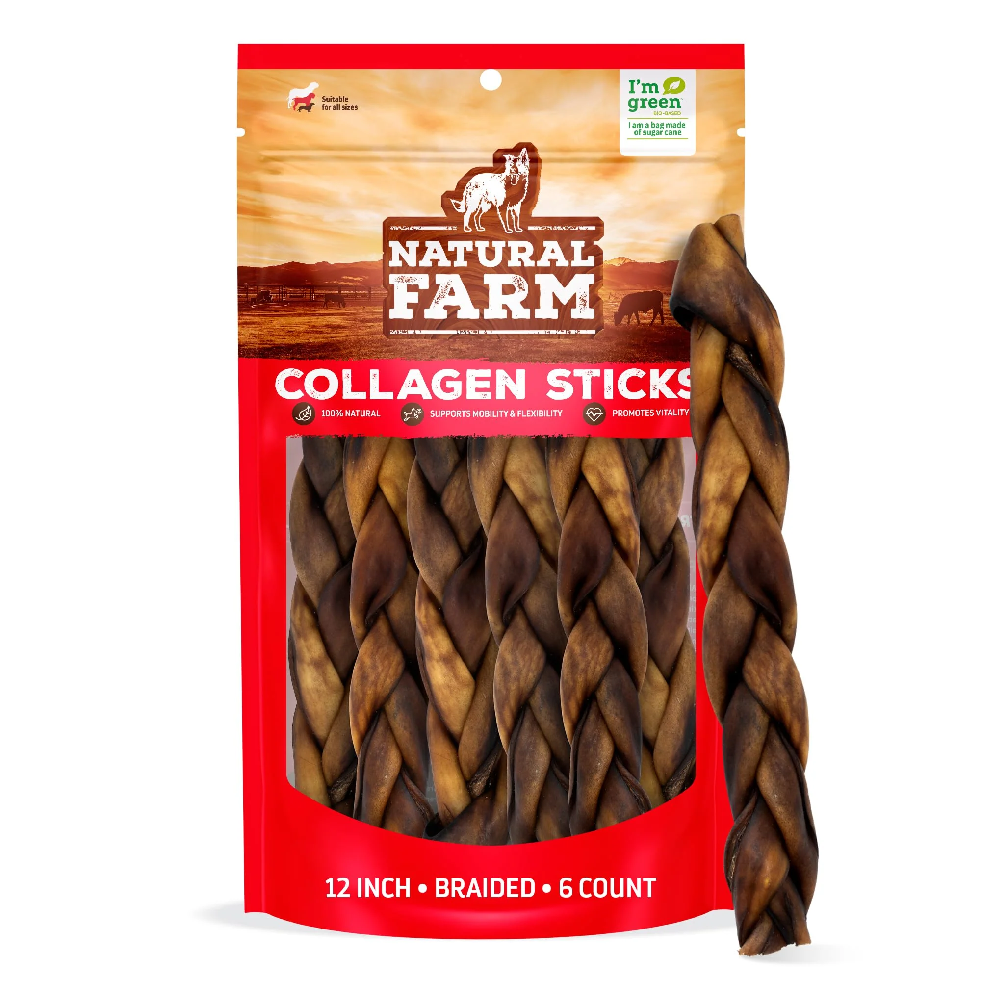 Proven Natural Farm Braided Collagen Chews for Dogs 12 Inch 6 Pack – Odor- Rawhide Stylish