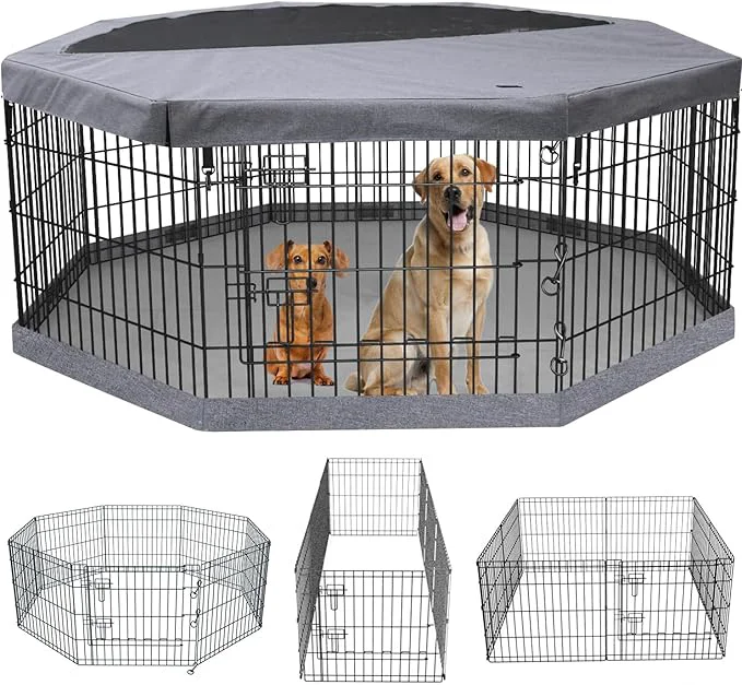 Advanced PETIME Foldable Metal Dog Exercise Pen Pet Puppy Playpen Kennels Yard Fence Carefully Designed