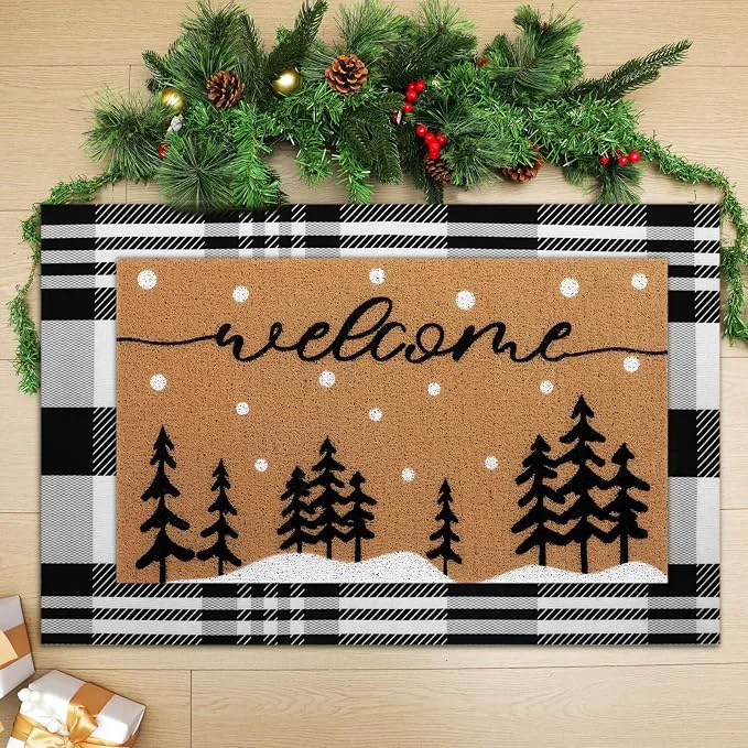 Comfortable Tinideya 2 Pcs Door Mat Welcome Non Slip Coir Mats Floor Layering Doormats Stylish