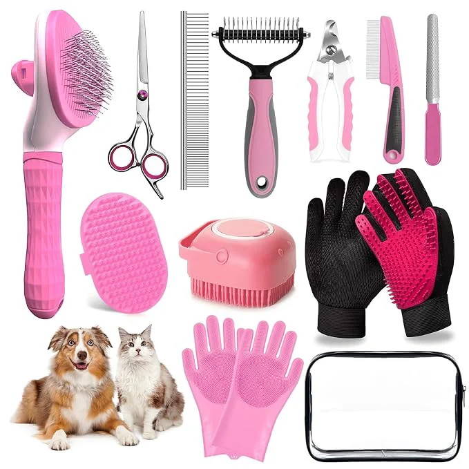 Reusable Dog Brush for Shedding 13pcs Bath Grooming Kit Original Design