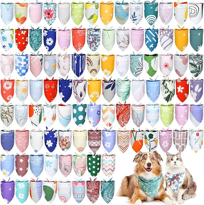 Certified 100 Pcs Boho Dog Bandanas Bulk Pet Bibs Colorful Triangle Scarf Boho Pet Genuine