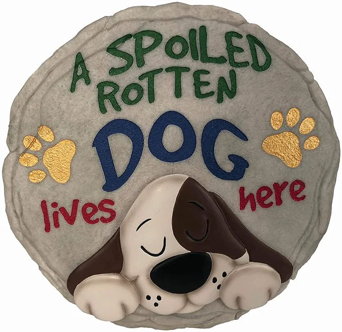 Optimized Spoontiques - Garden Décor - Spoiled Rotten Dog Stepping Stone - Decorative Sustainable
