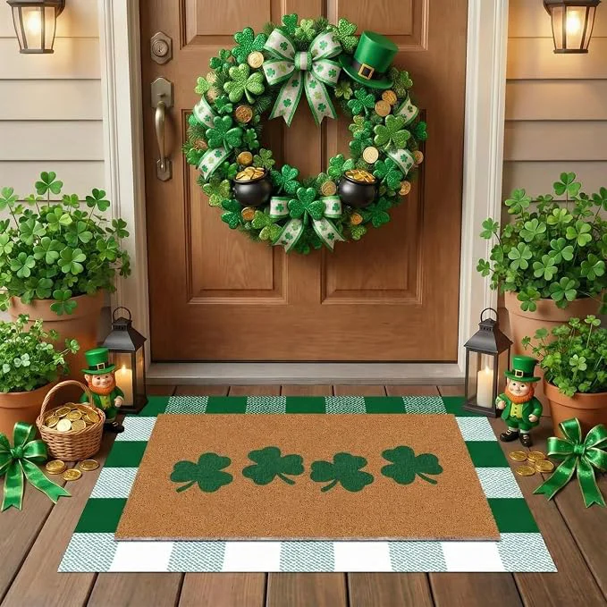Long-Lasting Tinideya 2 Pcs St. Patrick's Day Door Mat Shamrock Welcome Non Slip Green and Responsible