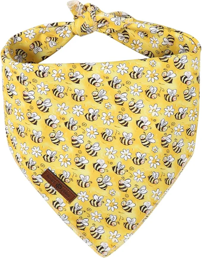 Healthy Lionet Paws Spring Summer Bee Dog Bandana Washable Cotton Handkerchief Scarf Flexible