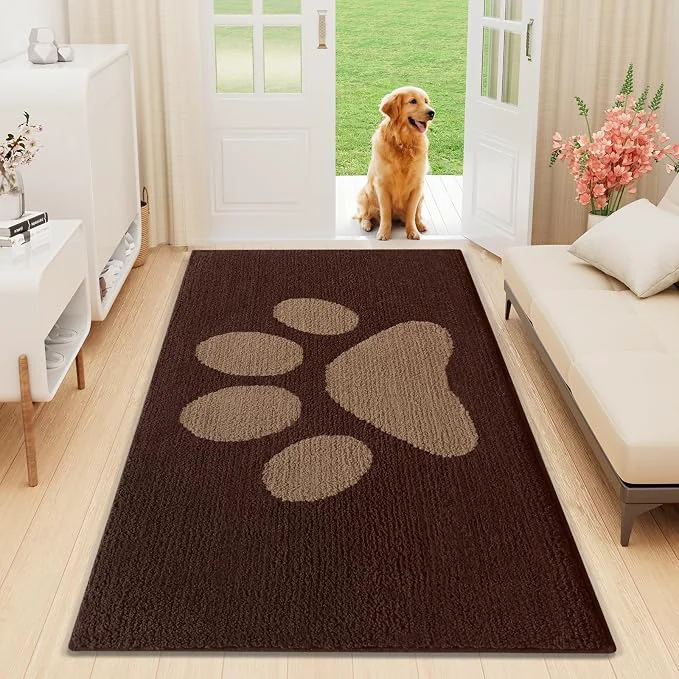 Green Buganda Dog Door Mat for Muddy Paws Absorbent Dirt Trapper Non Slip Indoor Casual