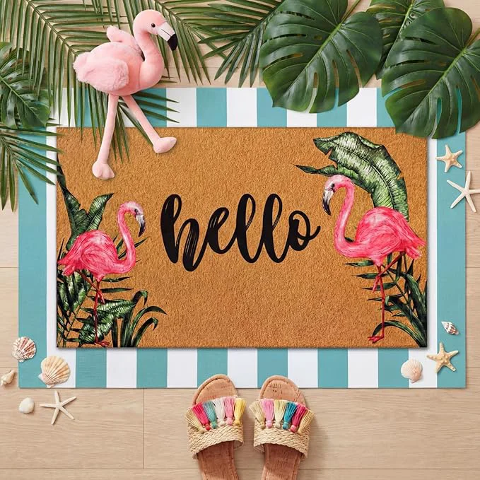 Professional Tinideya 2 Pcs Summer Door Mat Flamingo Welcome Non Slip Coir Hello Mats Floor Refined