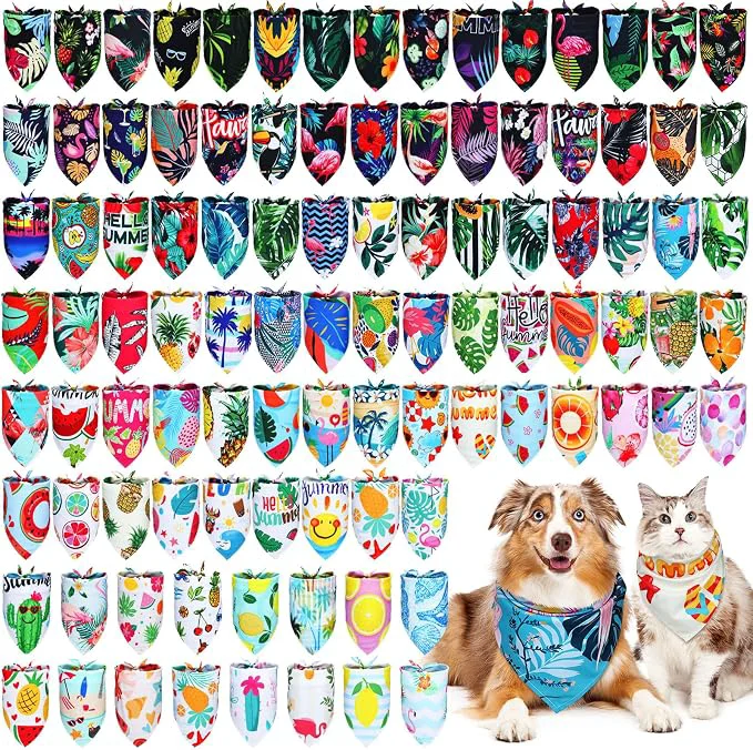 Artisan 150 Pcs Hawaiian Dog Bandanas Bulk Pet Bibs Colorful Triangle Scarf Pet Bandanas Reliable