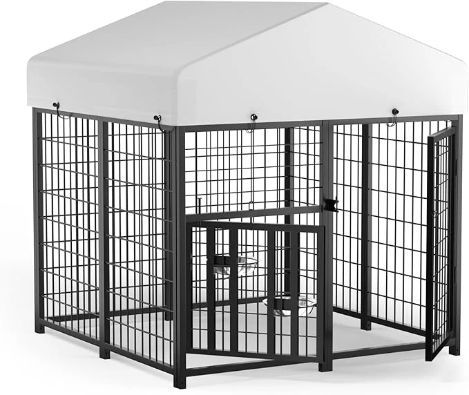 Prestigious LOVMOR Outdoor Dog Kennel with Roof Heavy Duty Steel Dog Run Enclosure Sustainable