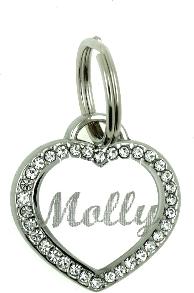 High-Grade Custom Engraved Personalized Stainless Steel Small Heart Rhinestones Dog Cat Breathable