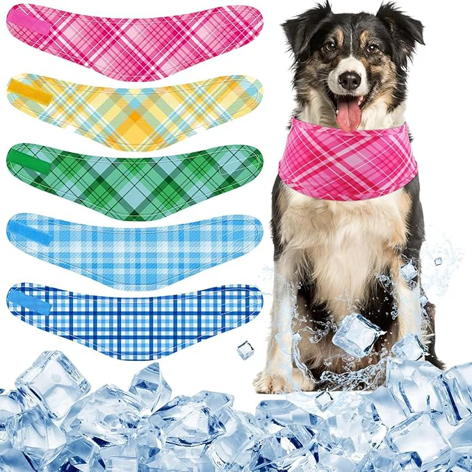 Breathable Talltalk 5 Pieces Dog Cooling Bandanas Neck Wraps Ice Scarf Pet Dog Cooling Clean