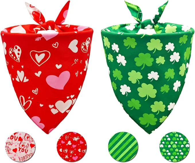 User-Friendly Valentine's St. Patrick's Day Dog Bandana Set 2PCS-XLarge Holiday Party Secure