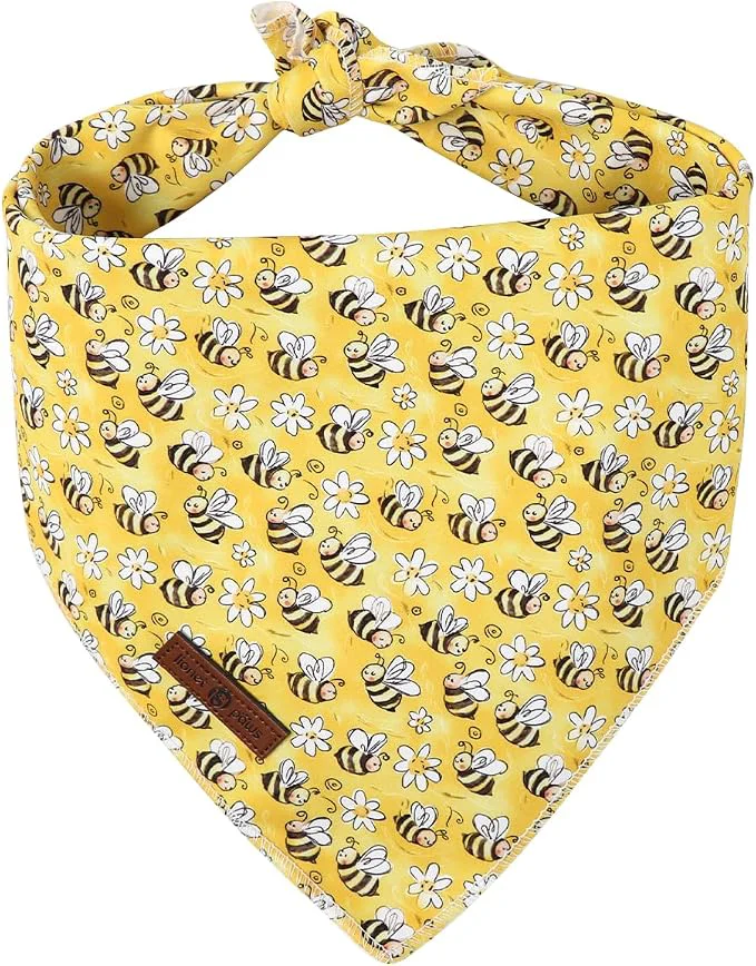 Casual Lionet Paws Spring Summer Bee Dog Bandana Washable Cotton Handkerchief Scarf Eco-Friendly