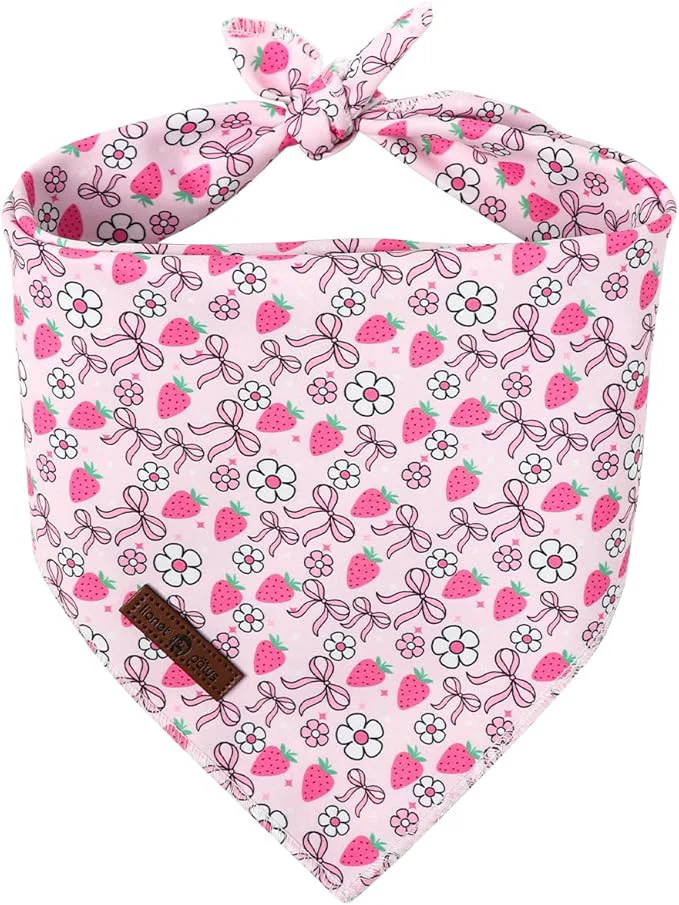 Stylish Lionet Paws Spring Strawberry Bow Dog Bandana Washable Cotton Handkerchief World-Class