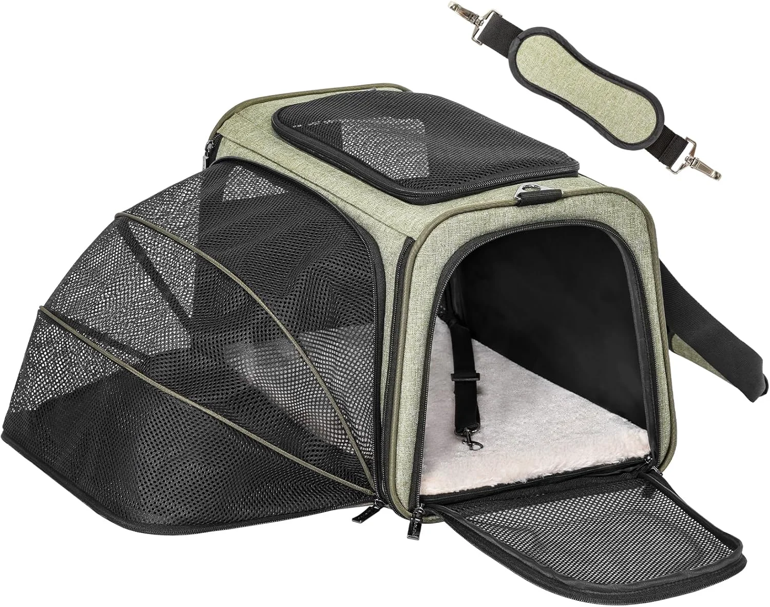 High-Grade Petsfit Expandable Cat Carrier Dog Carrier Airline Soft-Sided Portable Pet Travel Washable Carrier for Kittens Puppies Removable Soft Plush mat and Pockets Locking Safety Zippers Healthy
