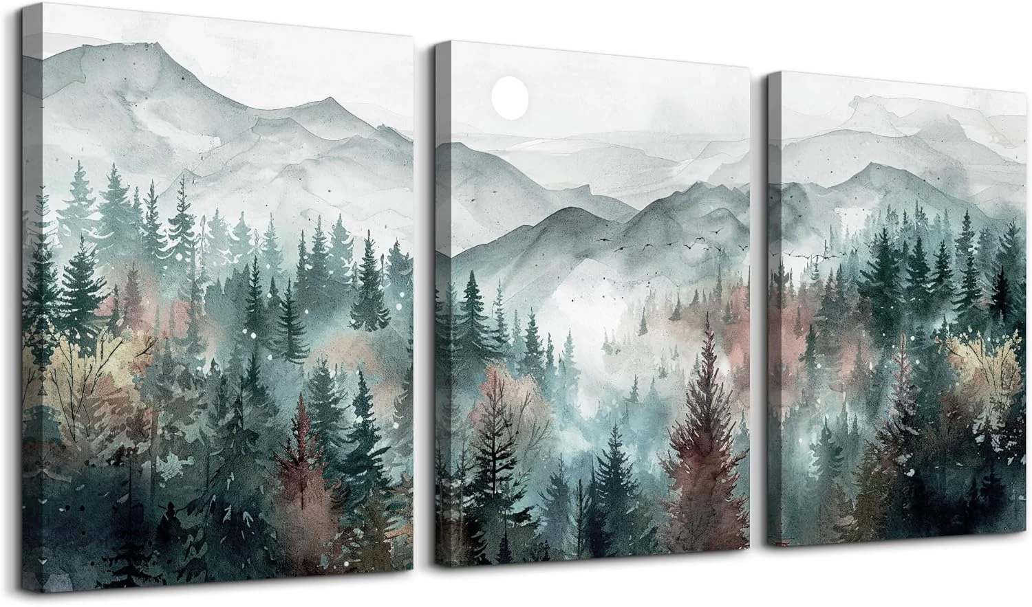 Consistent TTHYUEWS Farmhouse Wall Art For Living Room Canvas Wall Decor For Bedroom Wall Pictures for Office Fog Forest Mountain Landscape Watercolour Paintings Artwork Home Decorations Ready To Hang 3 Piece Trusted