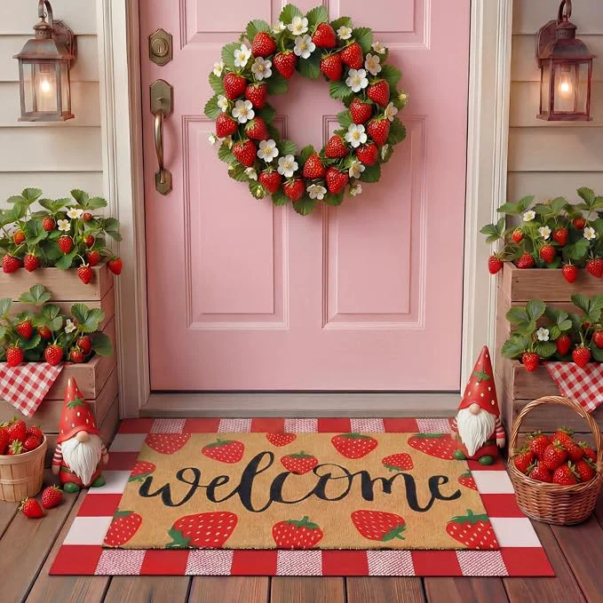 Trusted Tinideya 2 Pcs Strawberry Door Mat Fruit Pattern Design Welcome Non Slip Coir Specialty