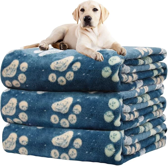 Secure Rezutan 1 Pack 3 Premium Blankets for Large Medium Dogs - Super Soft Fluffy Pet Blanket Throw for Puppies Cats Navy Blue Paw Blanket Suitable for Dog Kennel Crate Bed 41x31 Inch About ThisOverview Fast