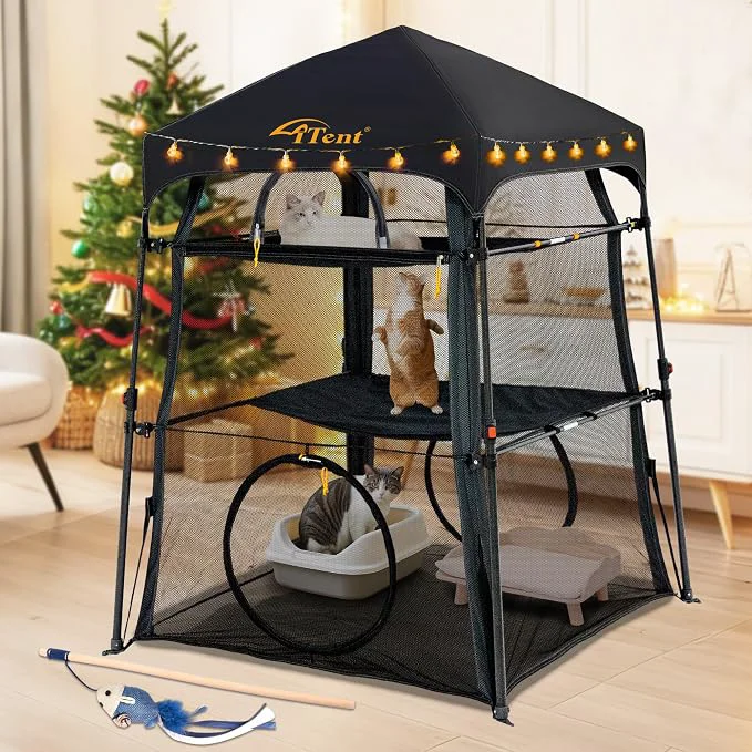 Recyclable Automatic Pop-Up Cat Enclosure 3-Tier Cat Tent Cat Cage Outdoor Catio Eco-Friendly