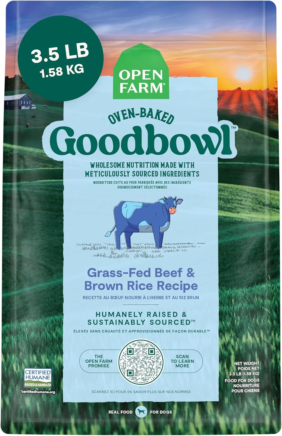 Traditional Open Farm Goodbowl Oven-Baked Small Batch Dry Dog Food - Grass-Fed Beef Brown Rice Recipe Includes Non-GMO Produce Grains 3.5lb Bag 56oz Bag High-Performance