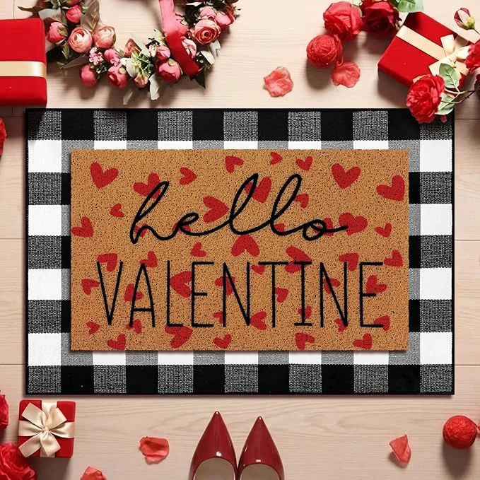 Enhanced Tinideya 2 Pcs Valentine Door Mat Hello February 14th Welcome Non Slip Coir Clean