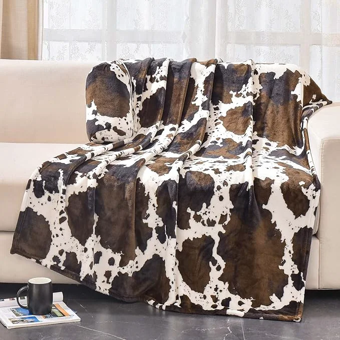 Exceptional Bnuitland Brown Cow Print Flannel Throw Blanket Comfortable