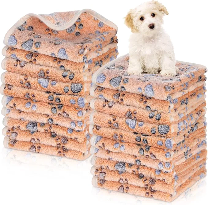 Crafted Chumia 40 Pcs Blankets Soft Fluffy Fleece Washable Pet Dog Sleep mat Paw Print Enhanced