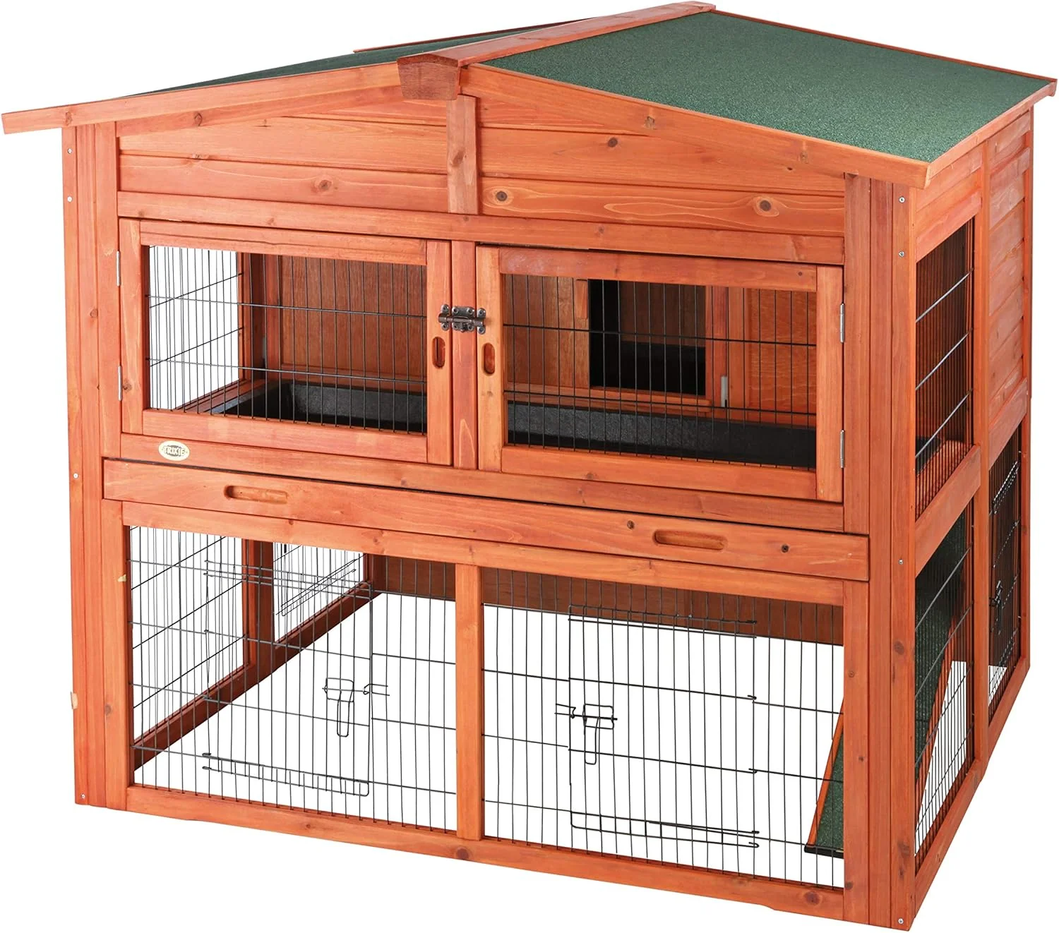 Excellent TRIXIE natura Outdoor Deluxe Rabbit Hutch with Run - Large 2-Story Rabbit Cage with Non-Slip Ramp - d Small Animal House with Secure Playpen Hinged Roof Two Pull-Out Trays - in Natural Contemporary