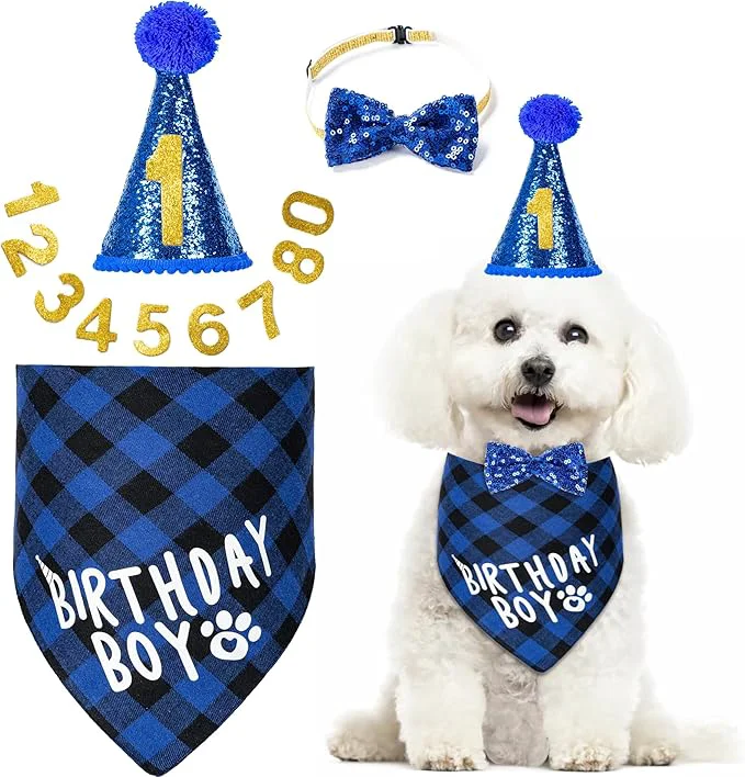 Flexible Dog Cat Birthday Party Supplies Dog Cat Birthday Decorations Hat Bandana Bow Smooth