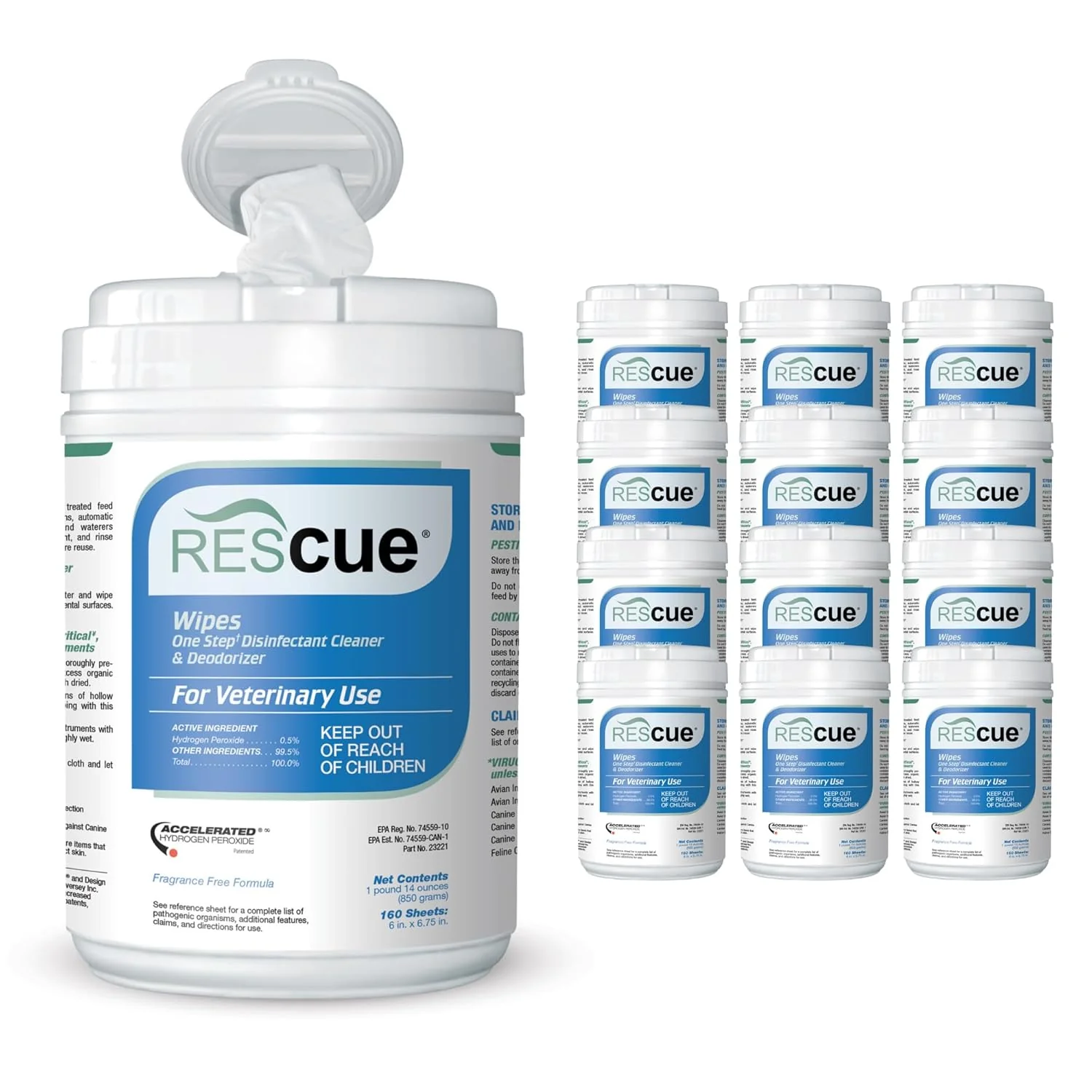 Optimized REScue One-Step Disinfectant Cleaner Deodorizer Wipes for Vet Use – Cleaner for Kennels Litter Boxes Vet Offices Pet Grooming Surfaces – Wipes Canister 160-Count Pack of 12 User-Friendly