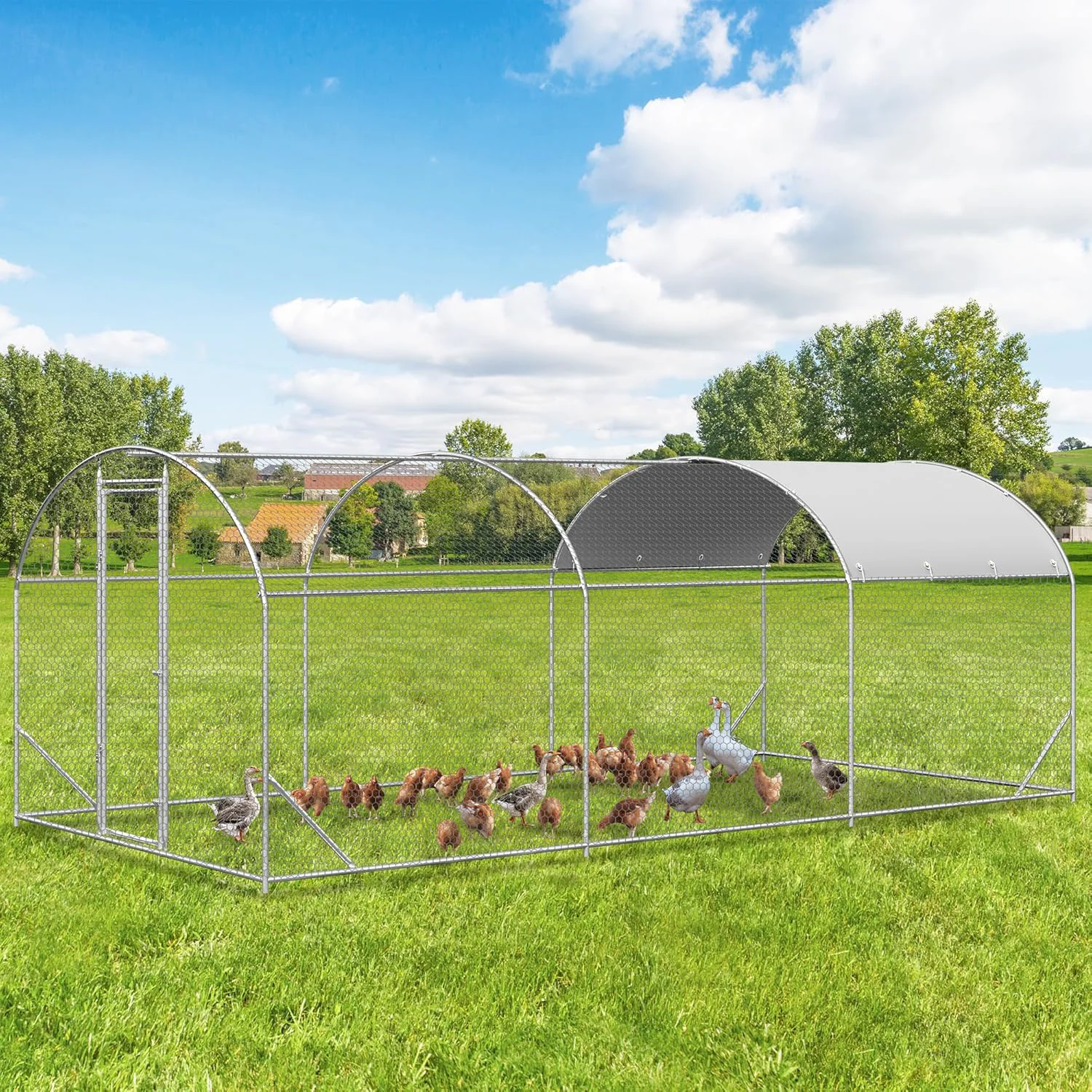 Versatile Large Metal Chicken Coop Walk-in Chicken Run Pen with Waterproof Cover Dome Roof Poultry Cage for Outdoor Backyard Farm 8.96'Wx18.9'Lx6.4'H Fine Crafted