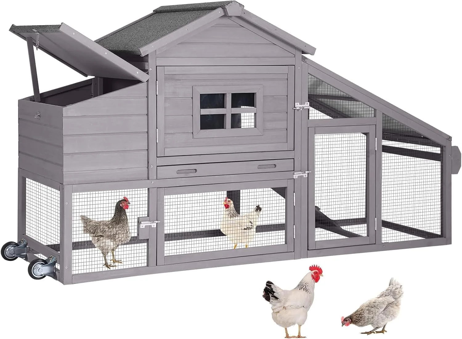 User-Friendly Aivituvin Chicken Coop Mobile Hen Coop Large Poultry Cage with Wheels Outdoor Backyard Chicken House Natural