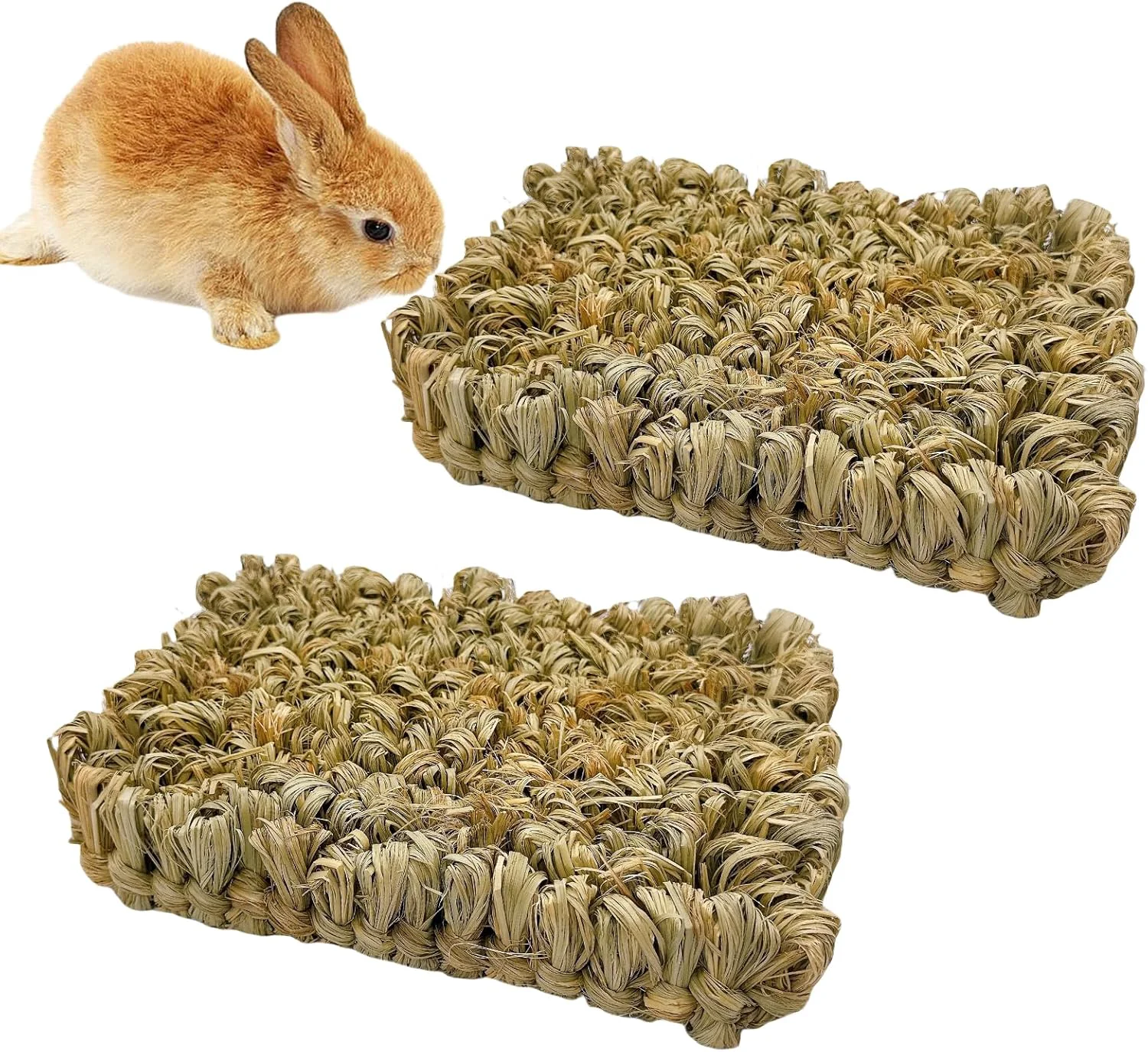 Fine Hamiledyi Rabbit Grass Bed 2PCS Guinea Pig Hay Mat Bunny Natural Straw Woven Bed Rabbit Handmade Bedding Sleeping Grinding Nesting and Chewing Toy for Rabbit Guinea Pig Chinchilla Hedgehog Hamster Smart