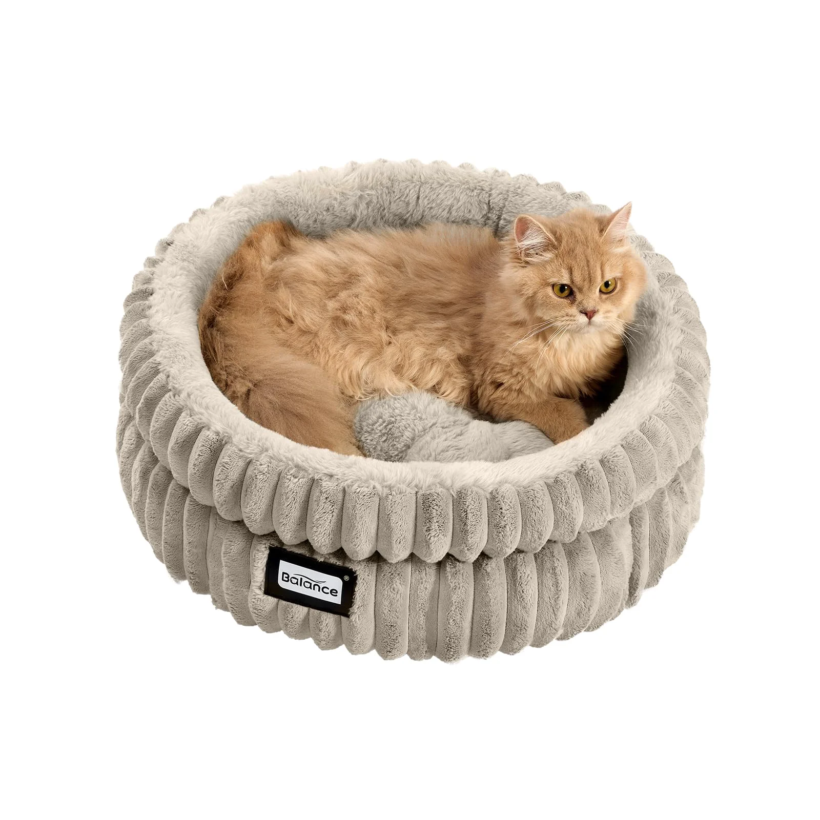Classic BALANCE Cat Bed Kitten Bed - Washable Round Cat Bed with Anti-Slip Bottom Plush Faux Fur Pet Bed Fast