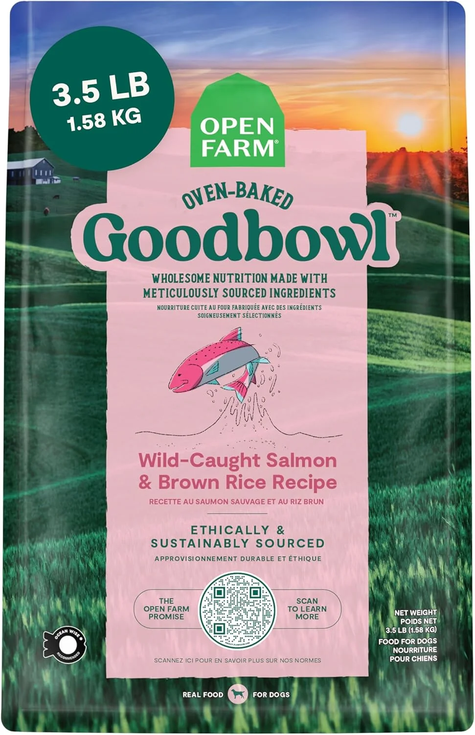 Consistent Open Farm Goodbowl Oven-Baked Small Batch Dry Dog Food - Wild Caught Salmon Brown Rice Recipe Includes Non-GMO Produce Grains 3.5lb Bag 56oz Bag Luxury