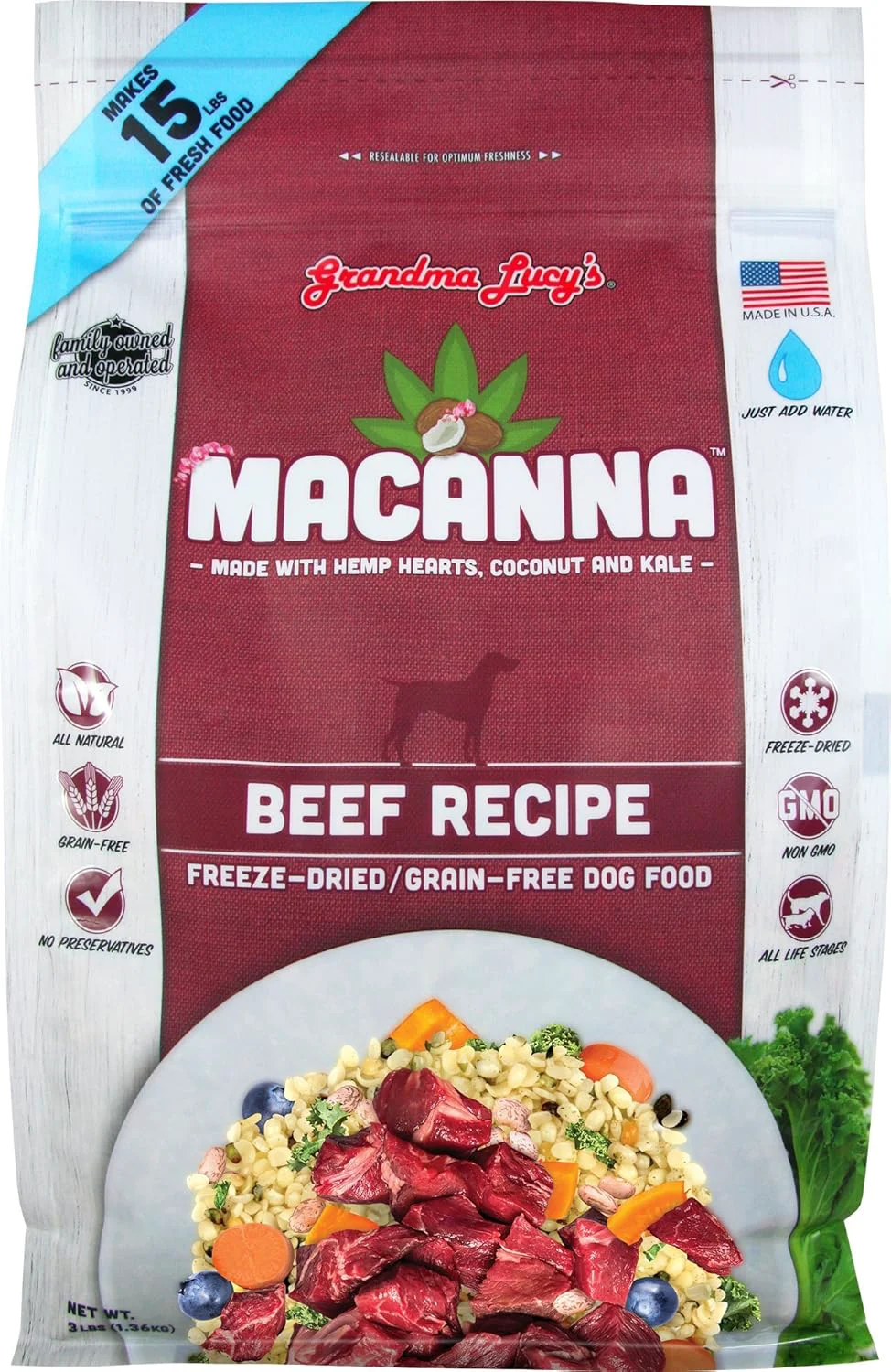Casual Grandma Lucy's Macanna Dog Food Grain and ze-Dried - Beef Recipe 3Lb Bag Reusable