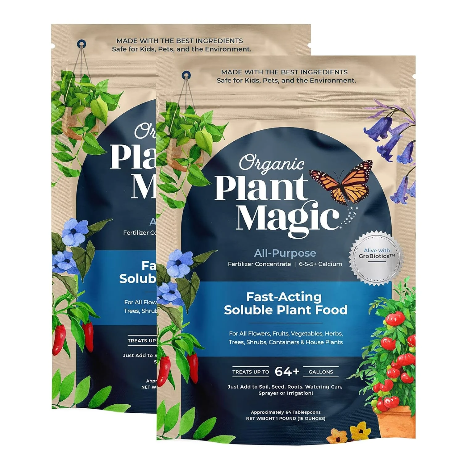 Fine Organic Plant - Truly Organic™ Fast-Acting Soluble Plant Food All-Purpose Fertilizer Concentrate for All Flower Vegetable Herb Fruit Tree Shrub Container Garden House Plants Two 1 lb Bags Contemporary