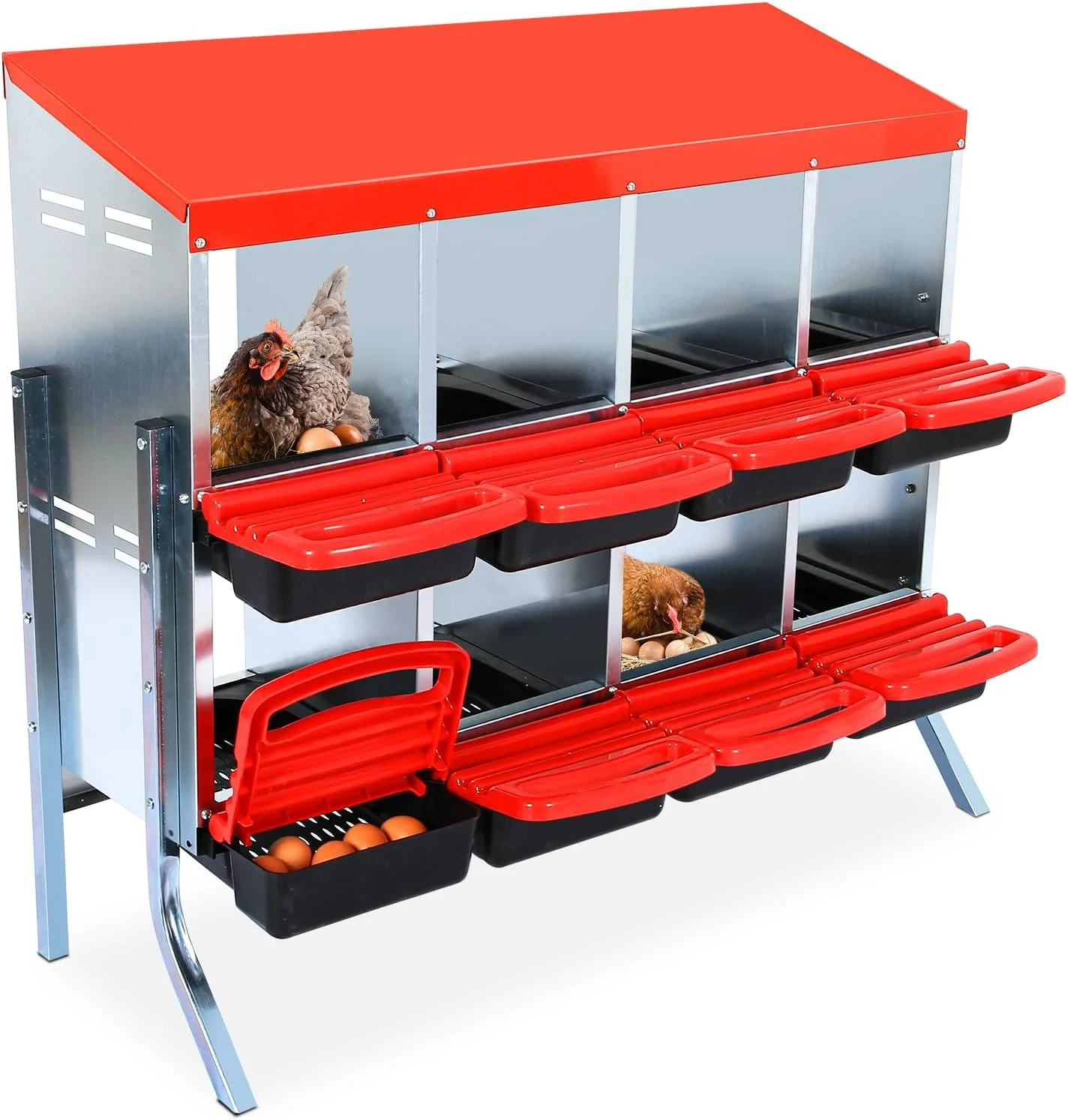 Chicken Nesting Box 8 Hole 2 Layer Hen Nest Boxes with Legs Roll Away Eggs Laying Boxes Cleanable Pull Out Hen Roosting Boxes Outstanding