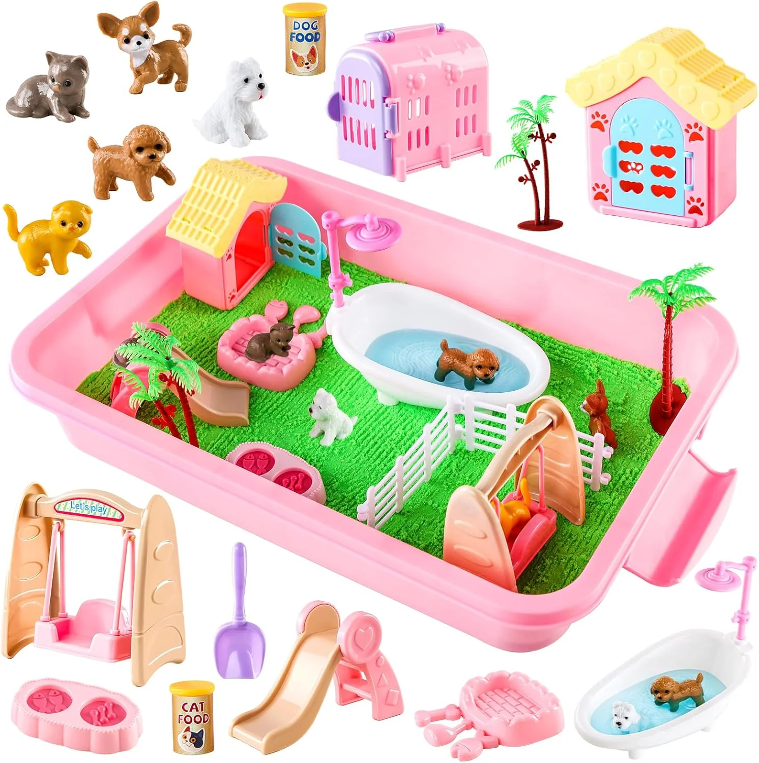 Recyclable 21 PCS Pet Sensory Bin Dog Cat Sandbox with Sand Box Play Sand Art Toys Kit Pet Care Play Set Beach Toys for Kids Ages 4-8 Birthday Gift Girls Boys 3 4 5 6 7 Years Old Sustainable