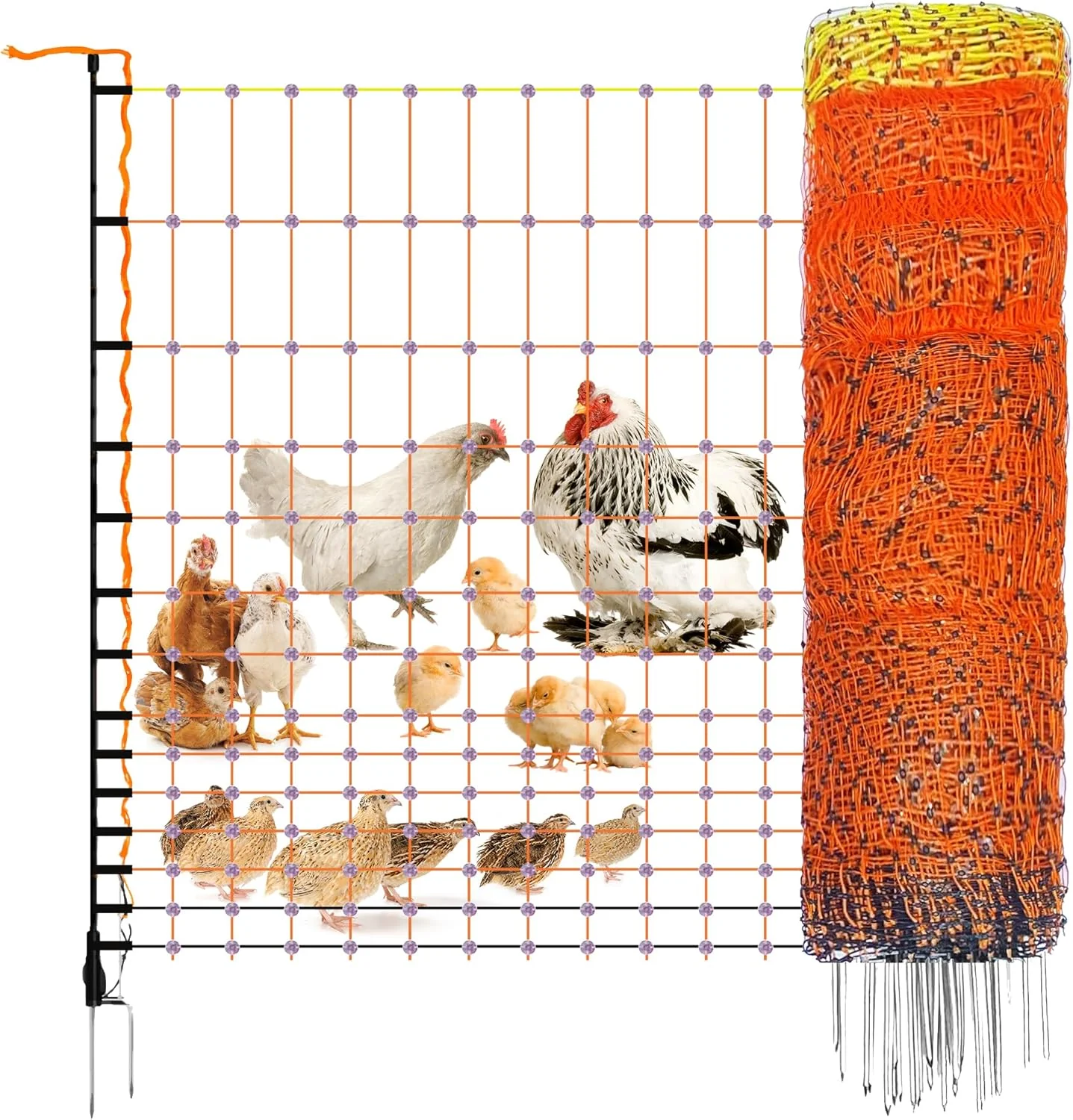 High-Grade Pet Livestock HQ Electric Fence Poultry Netting 48 x 164' - Portable Pre-Assembled Electric Net Fencing for Goats Sheep Lambs in Farms Ranches and Gardens 19 Posts 2 Spikes Eco-Friendly