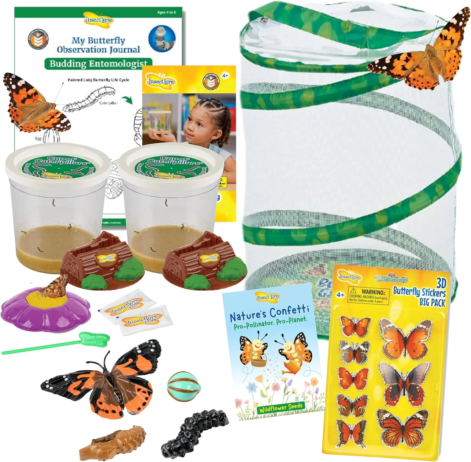 Sustainable Insect Lore Butterfly Garden Kit with Live Caterpillars – Grow 10 Painted Lady Butterflies STEM Learning Activity Habitat with Journal Stickers Seeds Figurines As Seen on TV Innovative
